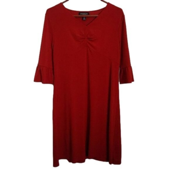 Monterey Bay Red Dress elbow bell sleeves Midi Petite Medium UNWORN NWOT - Picture 1 of 9